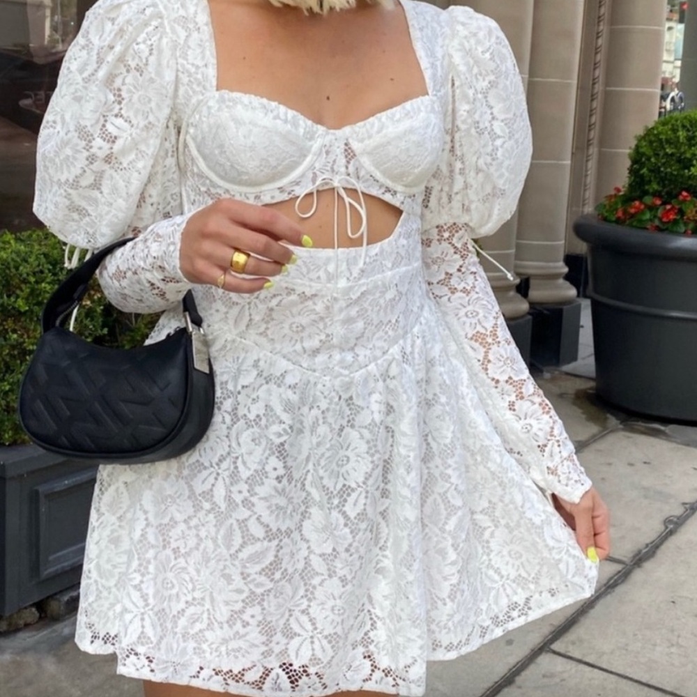 For love and lemons white lace puff sleeve dress